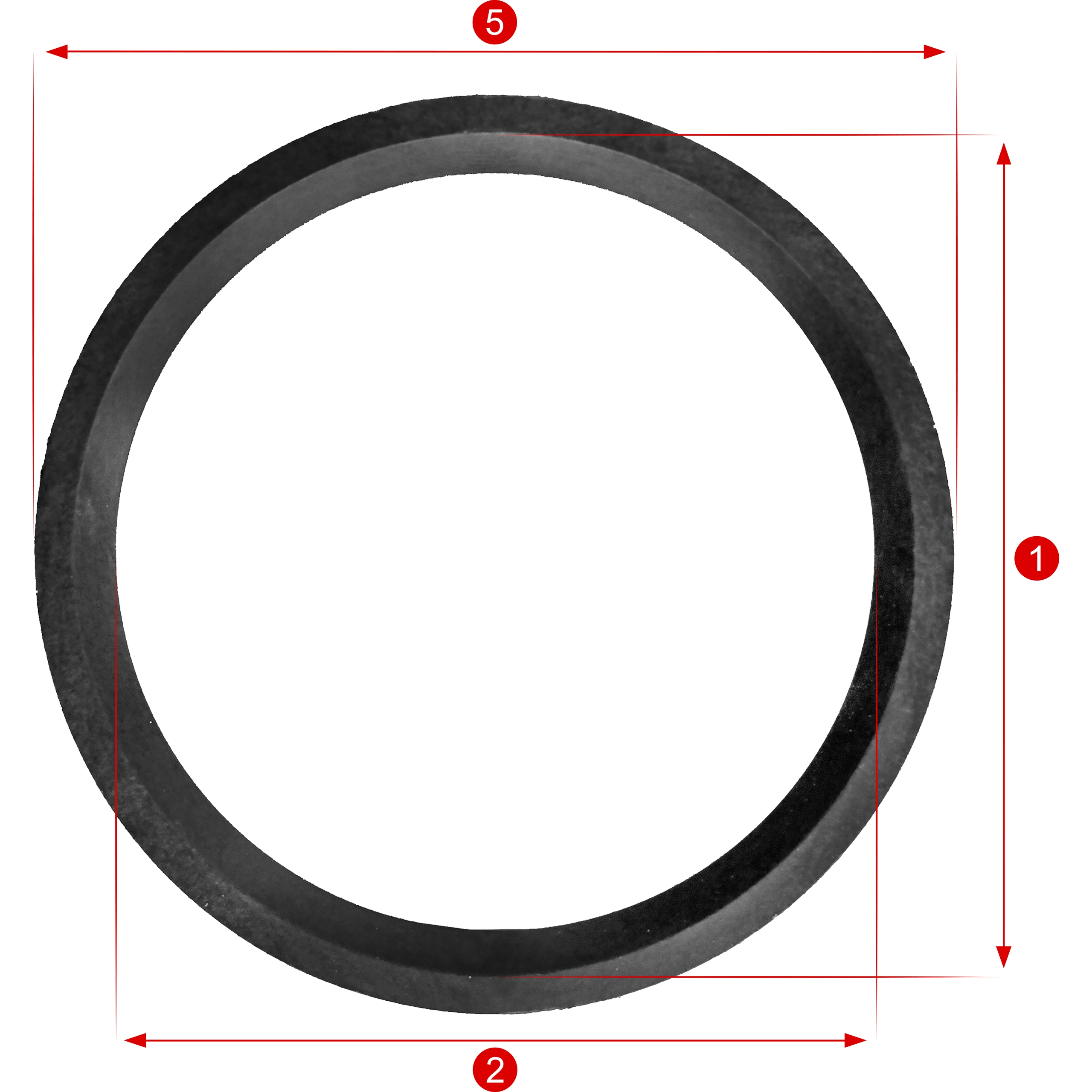 Pierścień centrujący widok pionowy z oznaczeniem wymiarów